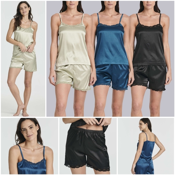 NWOT Real Essentials Silk Satin 3 Pack Pajama Cami Shorts Lingerie Sleepwear M - Picture 13 of 14